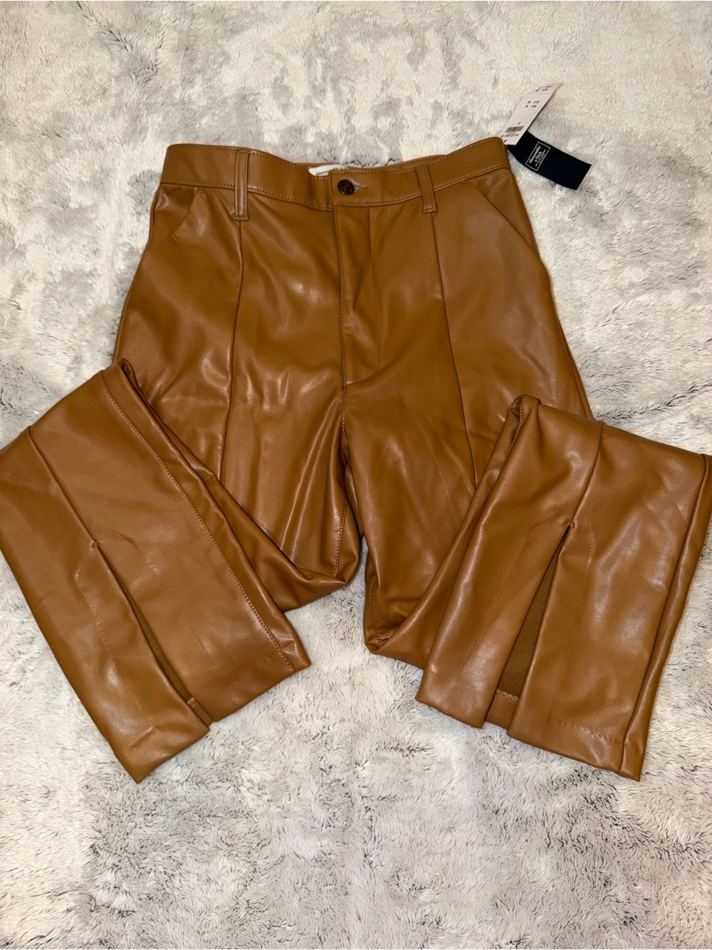 Abercrombie & Fitch Faux Leather Straight-Leg Pants in Cognac Brown